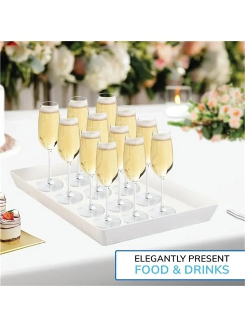White Serving Tray Rectangular Plastic Platter Appetizer Dessert Party Table